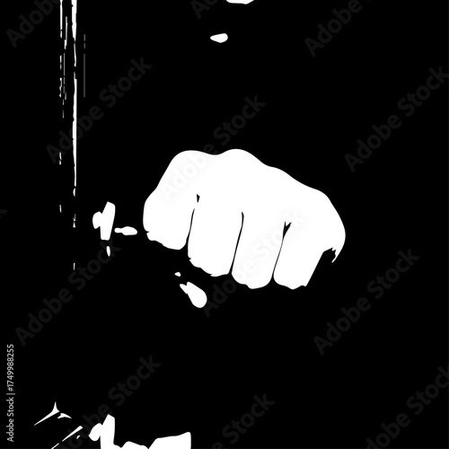 White Silhouette of a Clenched Fist, Showing Power and Strength.