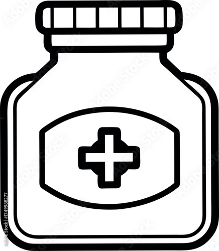 Illustration of a medicine bottle with a cross for healthcare