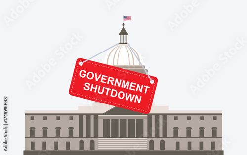 Government shutdown board on white house stock image, shut down board handing on white house