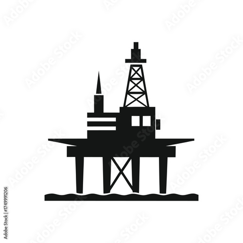 A drilling offshore platform silhouette vector art illustration