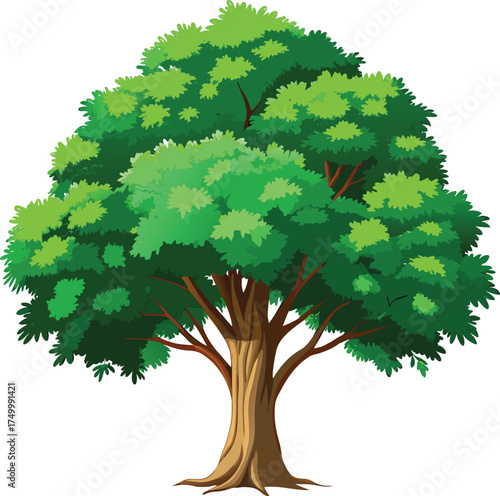 Vibrant green tree with lush foliage and sturdy trunk