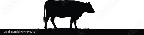 Black cow silhouette illustration, farm animal vector, livestock profile design, agriculture symbol, dairy cattle graphic, rural farming concept, minimal style art