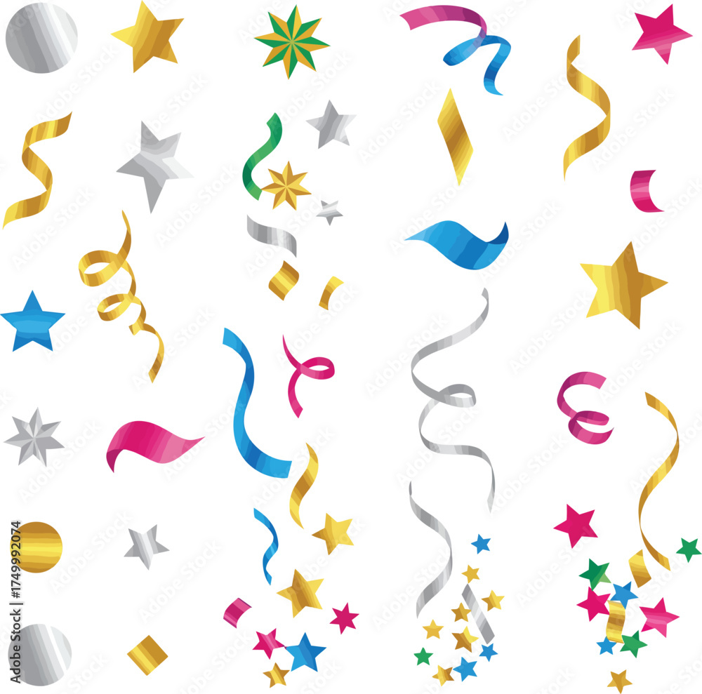 Fototapeta premium Vector, illustration, confetti, small pieces or strips of paper, mylar, or metallic material, celebrations