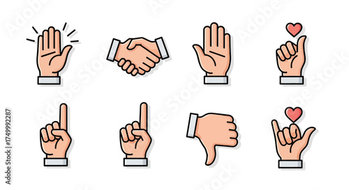 Hand Gestures Line Icons for Communication and Expression