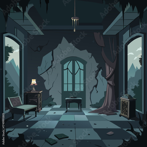 Abandoned Mansion Room Dark Gothic Interior Vector