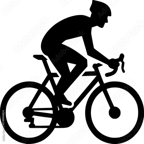 Silhouette of Speed: A cyclist in determined motion, captured in silhouette against a blank canvas, emphasizing the dynamic spirit of cycling and the allure of the open road. 