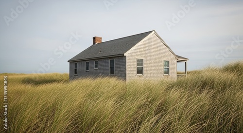 An Abandoned Rural Home Surrounded by Tall Grass Under a Cloudy Sky