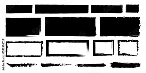 Collection of distressed black grunge borders and frames with rough textured edges for graphic design and artistic projects