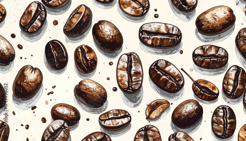 Seamless pattern of roasted coffee beans
