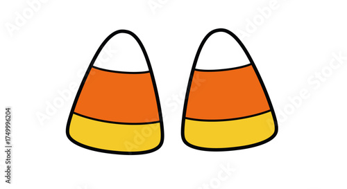 Two classic candy corn treats isolated on a white surface a festive halloween sweet snack symbolizing autumn holidays and festive celebrations isolated on white background