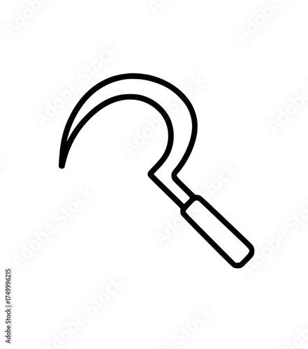 Minimalistic black line drawing of a traditional sickle