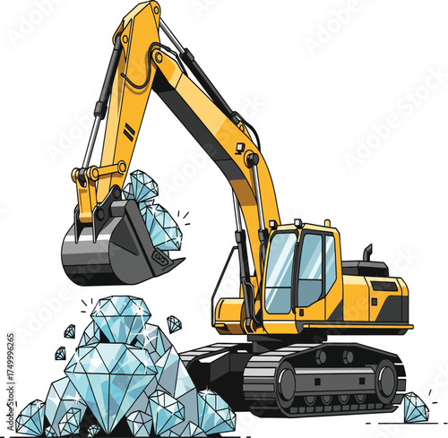 Vector, illustration of an excavator for diamond mining, industry, poster, printing, background, material