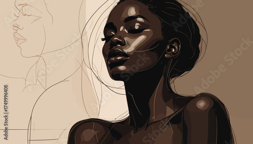 Woman portrait with soft lighting and sketch elements