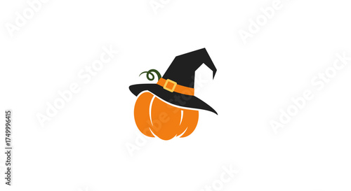 Whimsical halloween pumpkin wearing a witch hat festive autumn celebration spooky season delightful autumnal harvest joyful holiday spirit isolated on white background