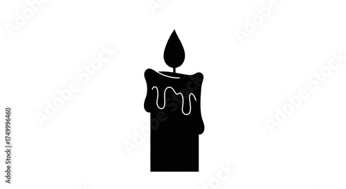 Silhouette of a dripping candle with a flickering flame evokes warmth light and ambiance for decorations and holidays isolated on white background