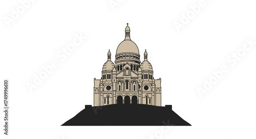 Detailed architectural sketch of a grand european cathedral featuring multiple domes and spires majestic historical landmark architecture isolated on white background