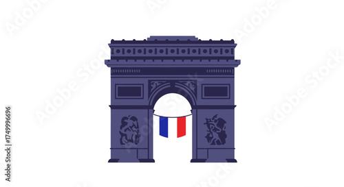 Iconic arc de triomphe landmark in paris france featuring french tricolor flag symbolizing national pride and european travel destination isolated on white background