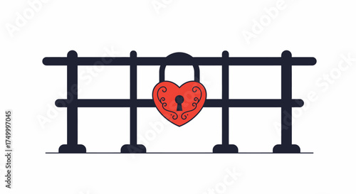 Secured heart behind bars symbolizing love protection commitment security locked heart concept isolated on white background