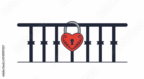 Heart shaped padlock securing bars symbolizing love protection security safety and commitment against separation isolated on white background