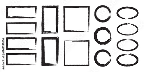 Collection of grunge textured rectangular and oval frames with distressed edges for creative design elements and borders