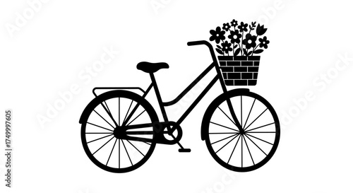 Charming retro bicycle with flower basket perfect for vintage and garden themes isolated on white background
