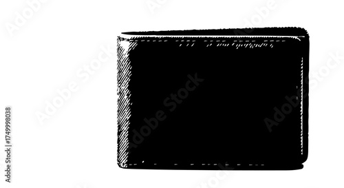 Black Leather Wallet with Textured Surface, Rectangular Shape, Closed Position.