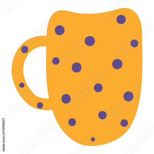 Ceramic mug with polka dots pattern isolated on transparent. Hand drawn flat vector illustration. Traditional holiday, Christmas, New Year, seasonal design element, clip art. Serving hot drinks