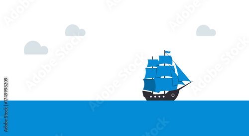 Majestic tall ship sailing through open water under a cloudy sky representing journey and adventure isolated on white background
