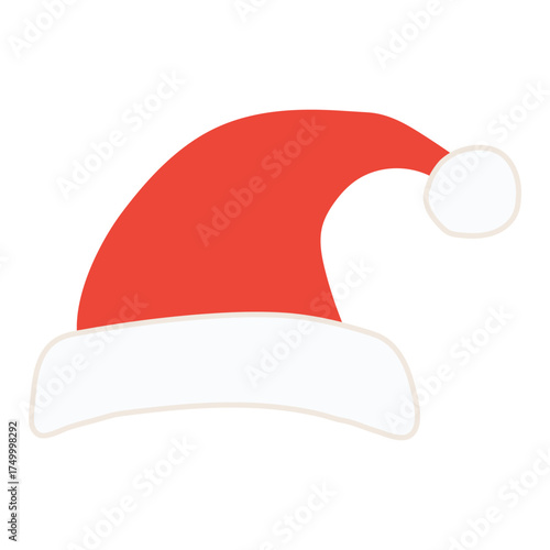 Santa Claus hat, Christmas accessory isolated on transparent. Hand drawn flat vector illustration. Traditional holiday, Xmas, New Year, seasonal design element, clip art