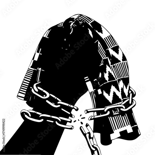 Black Silhouette Hand Clenched in Fist Wrapped in Chains Symbolic of Struggle.