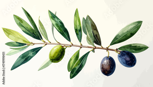Olive branch with green and black olives with transparent background