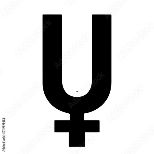 Black Silhouette of the Astrological Symbol for Uranus Isolated on White.