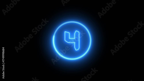 Glowing neon time one to ten with round. 1 to 10 second. update time, next time with cercle