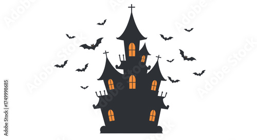 Spooky haunted mansion with flying bats mysterious gothic architecture for halloween celebration and creepy atmosphere vector