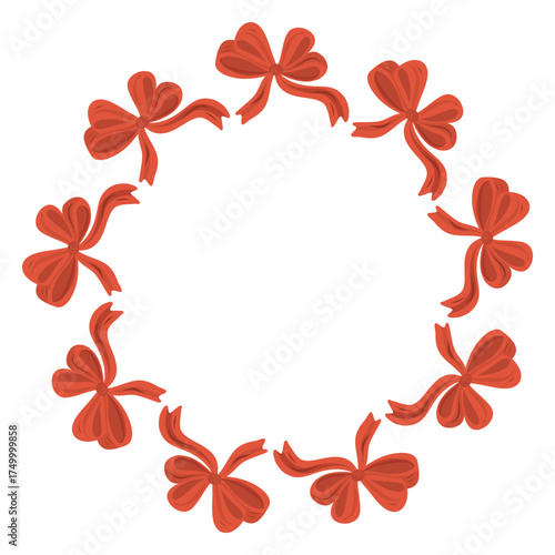 Hand drawn Bow Wreath illustration, Ribbon Wreath, Bow Circle Frame, Round Border