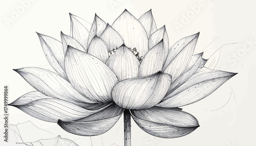 Lotus flower detailed monochrome artwork with transparent background