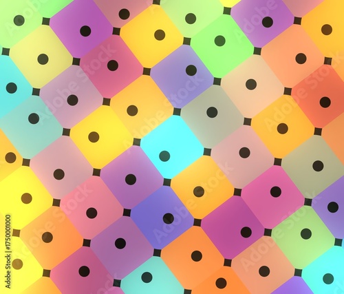 Vibrant Mosaic of Illuminated Dice with Central Dot Pattern, Abstract Colorful 3D Squares Background,  Bright Rainbow Cubes with Single Black, neon, 3d, cubes, bright, color, background