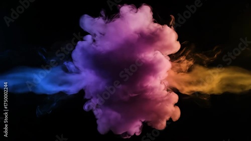 Colorful smoke plumes merge and reveal the word sale on a black background, fluid abstract gradient motion graphics footage