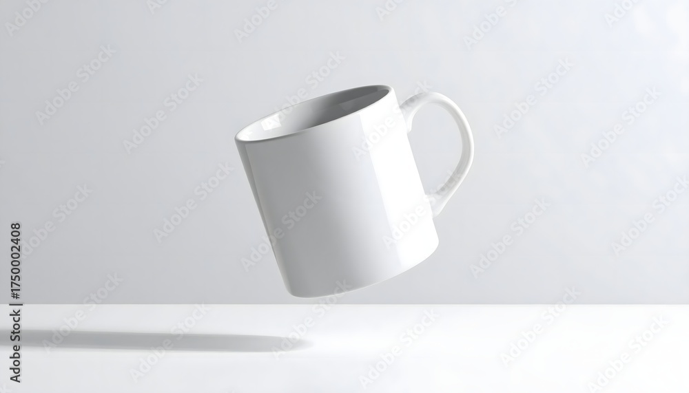 Fototapeta premium Floating white coffee mug minimal background high resolution photo