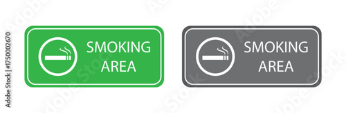 Smoking Area Sign Icon Set in Green and Gray Colors