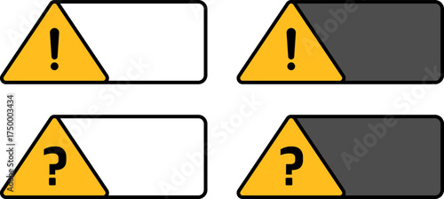 Warning and question mark alert icons with blank text fields