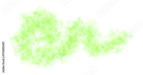 Curved green smoke cloud with twisted flowing shape on transparent background, isolated fog texture for explosion or toxic gas effect