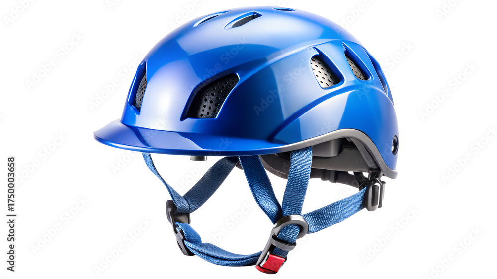 Naklejka premium Blue climbing helmet isolated on transparent background, head protection for extreme sports