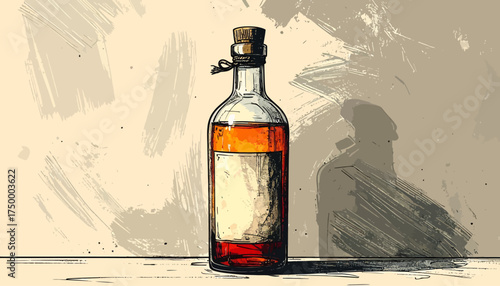 Whiskey bottle with shadowy figure