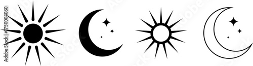 Celestial icons sun moon and stars mystical symbols