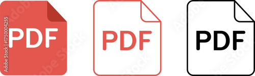 Three stylized pdf document icons in different colors and outlines