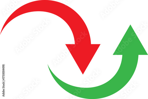 Red down arrow and green up arrow intertwined