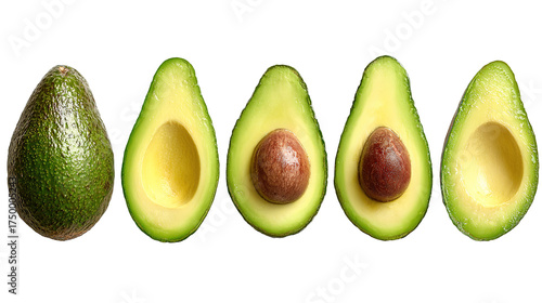 set of avocado top view isolated on transparent white background