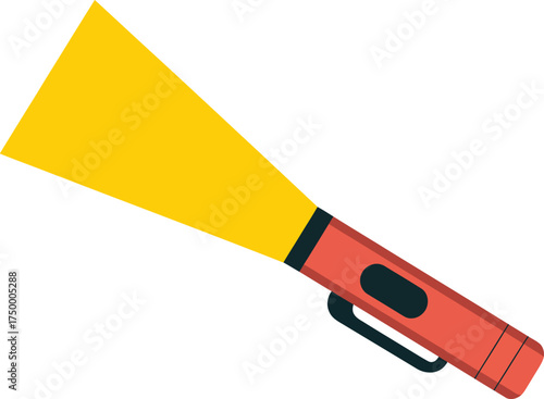 Red Flashlight with Bright Yellow Light Beam Vector