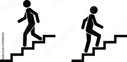 Person Walking Up and Down Stairs Silhouette Icon Set